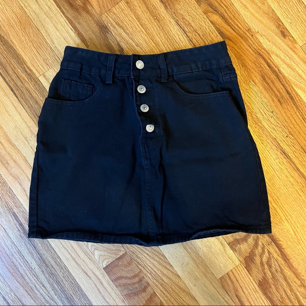 Shein black denim skirt with button fly